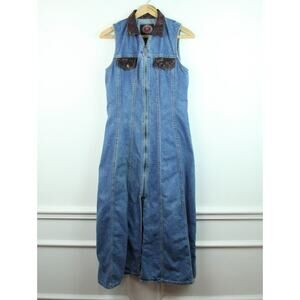 Vintage 7 Small Dress Denim Midi Maxi Western 90s Prairie Grunge A Line Modest